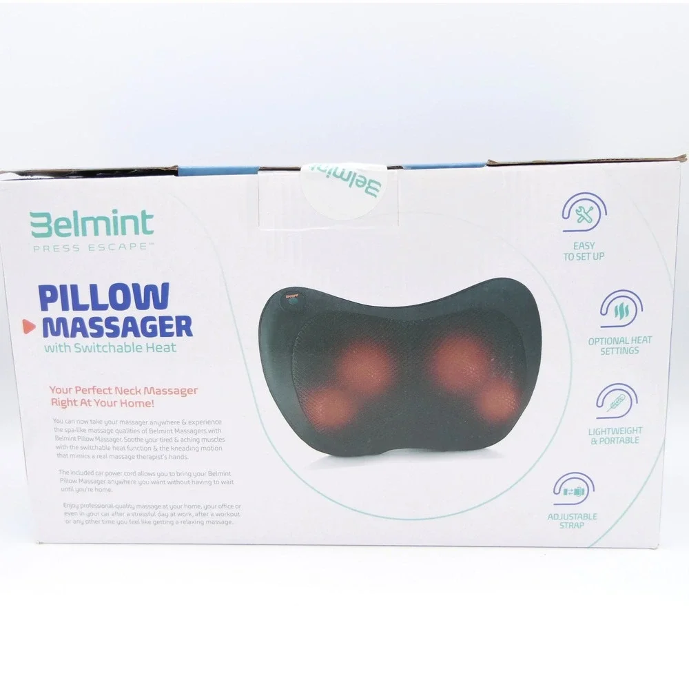 Belmint Pillow Massager w/ Switchable Heat Includes Power Cord & Car Cord Black